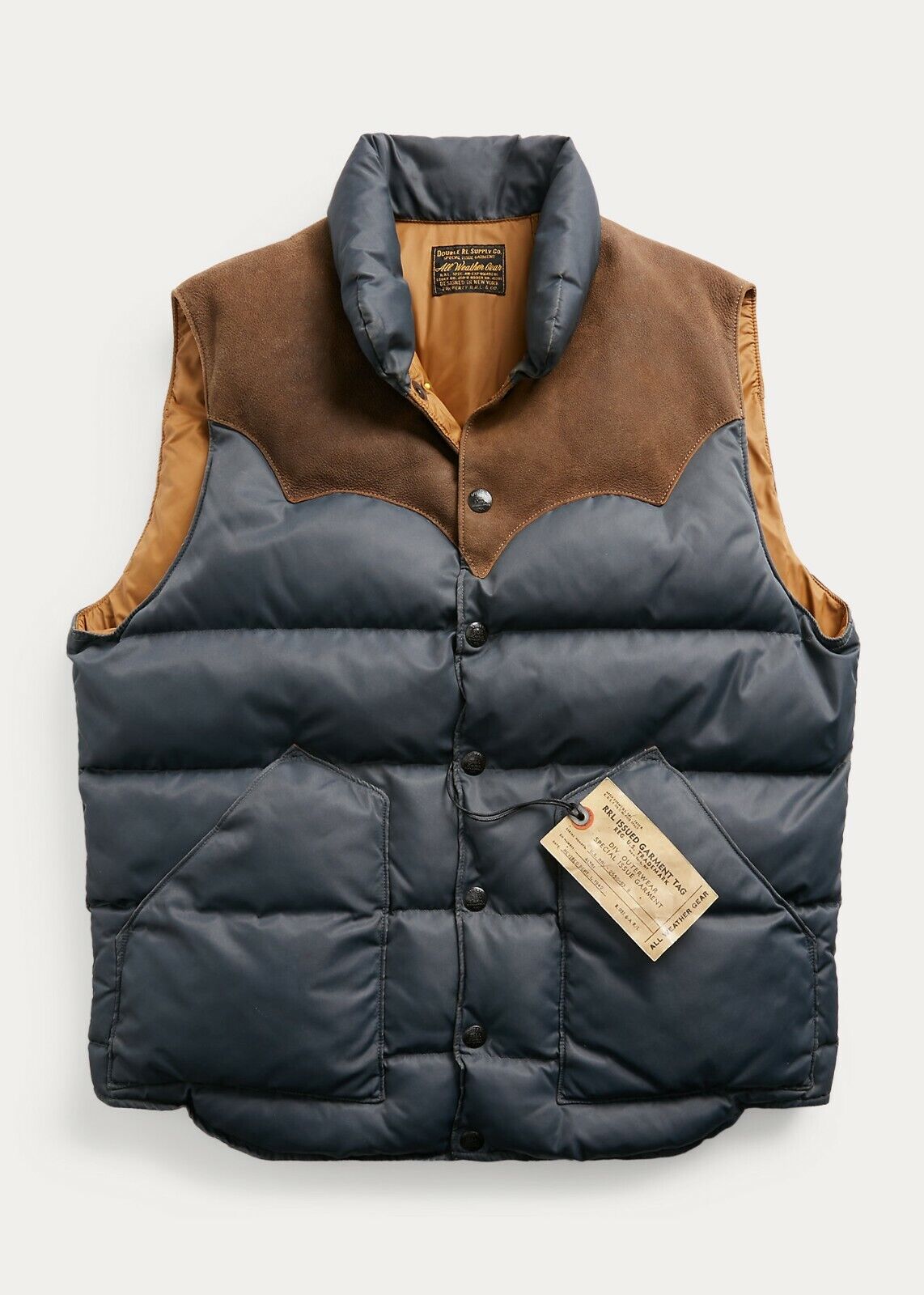 RRL Ralph Lauren Suede-Yoke Quilted Down Vest Jacket Coat Puffer Men's –  Uncommon Threadz