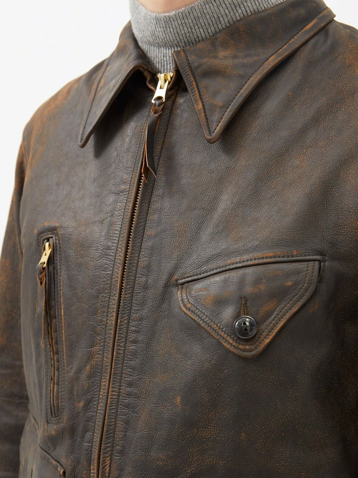 RRL Ralph Lauren Brown Emsworth 1900s Leather Jacket Men's Medium