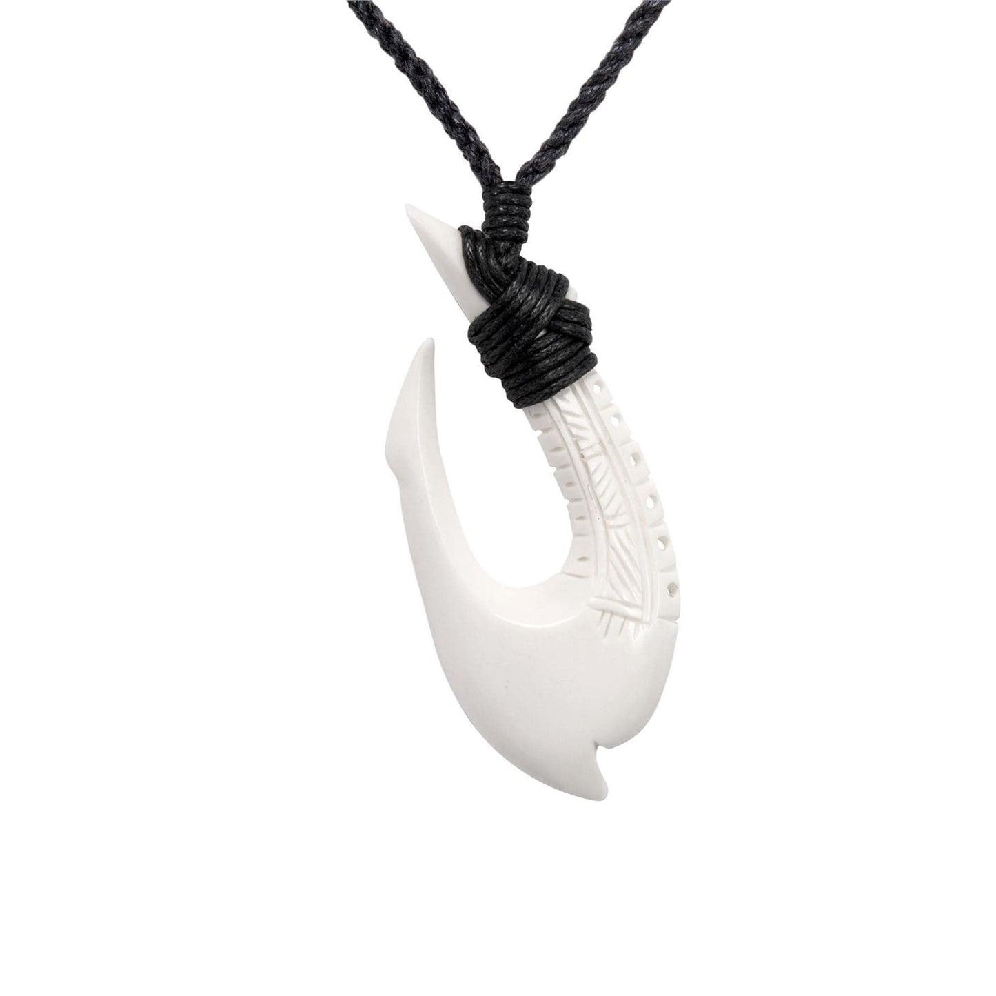 Bone Maori Style Hei Matau Fish Hook Anchor Pendant Cord Necklace