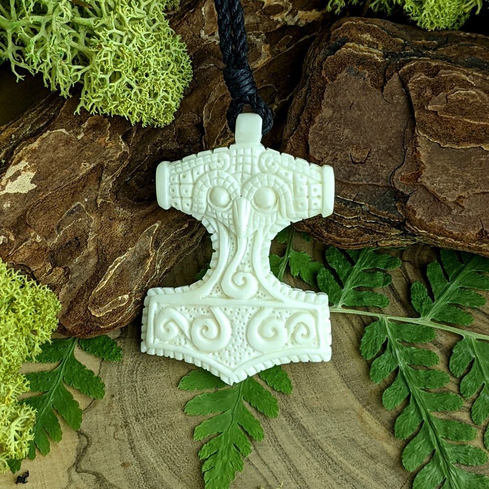 Bone Viking Thor's Hammer Pendant Tribal Cord Necklace – 81stgeneration