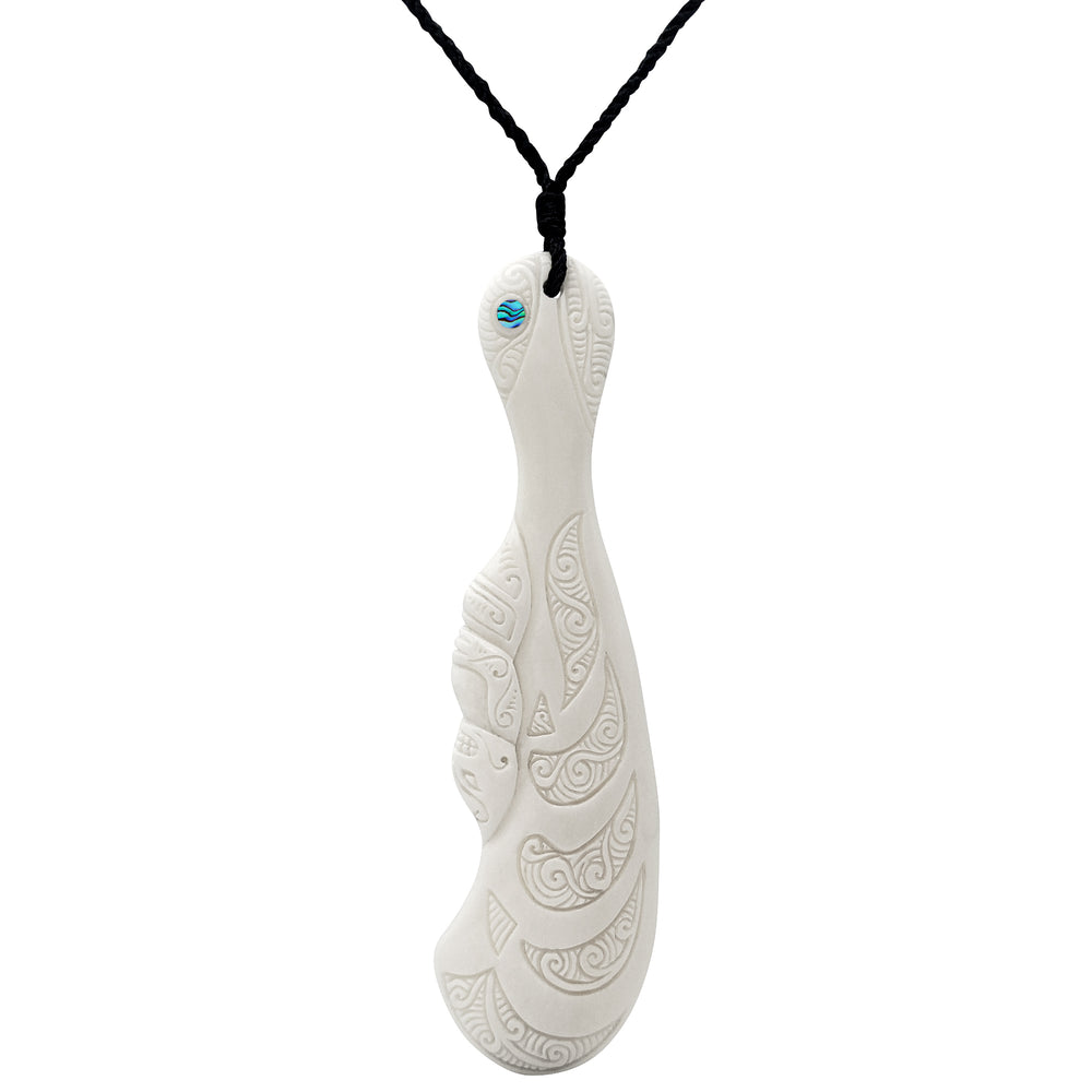 Bone Maori Style Hei Matau Fish Hook Anchor Pendant Cord Necklace