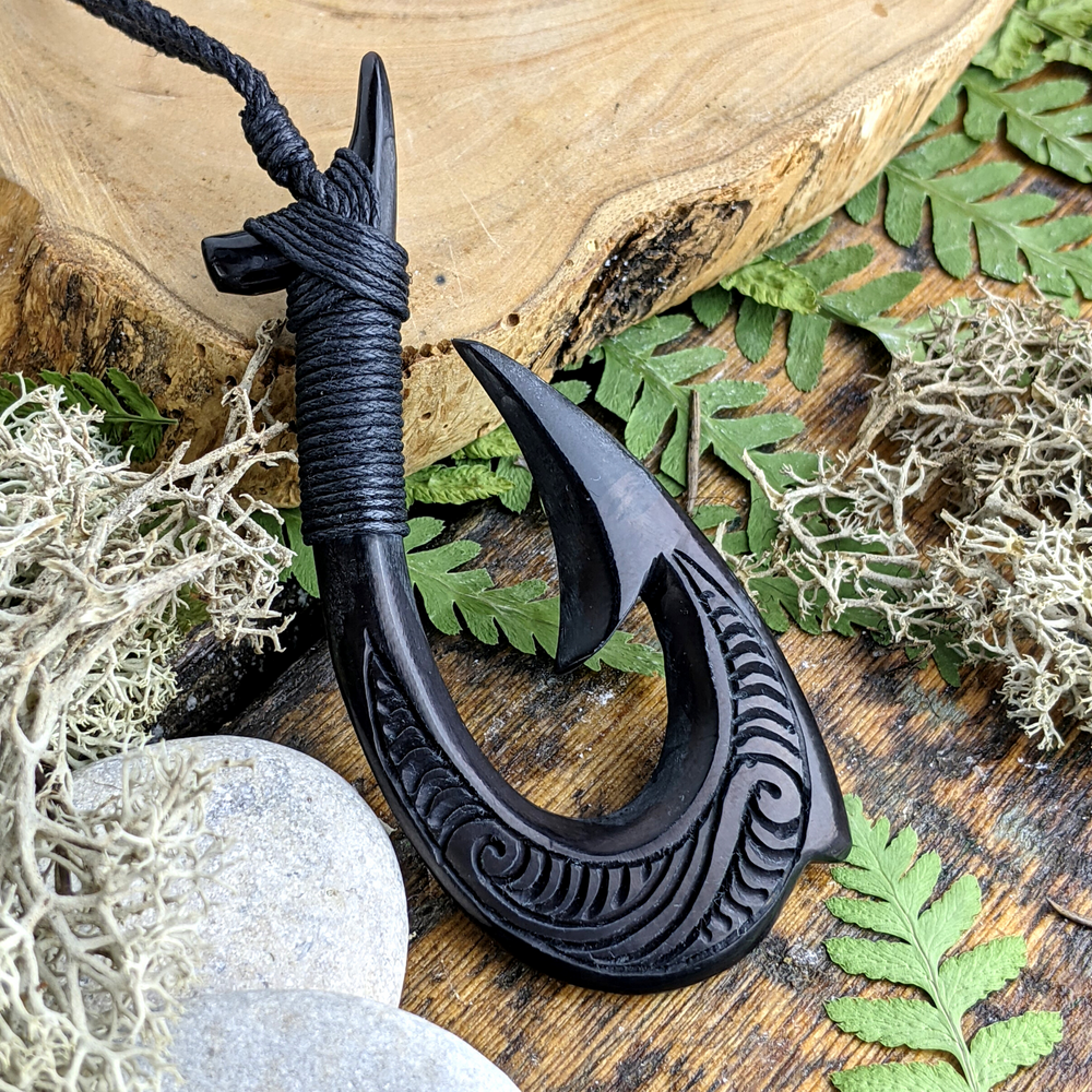 Black Bone Fish Hook w/ Engravings