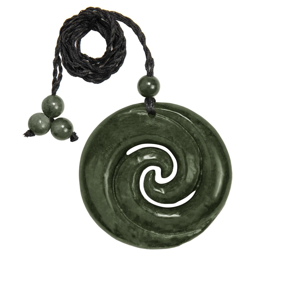 Nephrite Jade Large Disc Maori Style Double Koru Pendant Cord Necklace –  81stgeneration