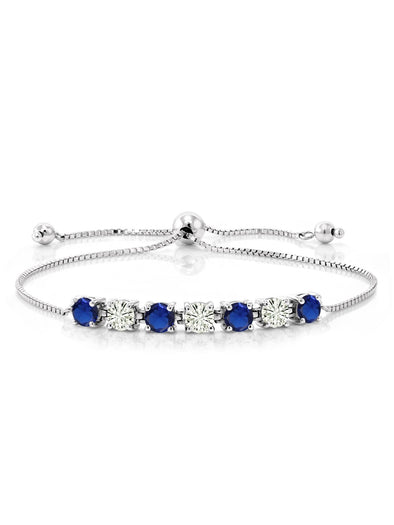 Amazon.com: Gem Stone King 925 Sterling Silver Blue Sapphire and White  Diamond Greek Vine Tennis Bracelet For Women (5.12 Cttw, Gemstone  Birthstone, 7 Inch): Clothing, Shoes & Jewelry