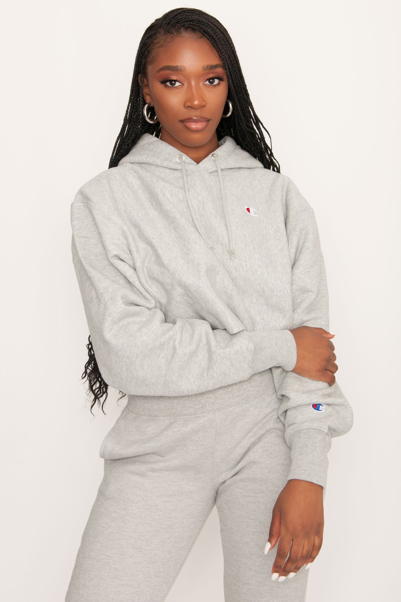 champion gray cropped hoodie