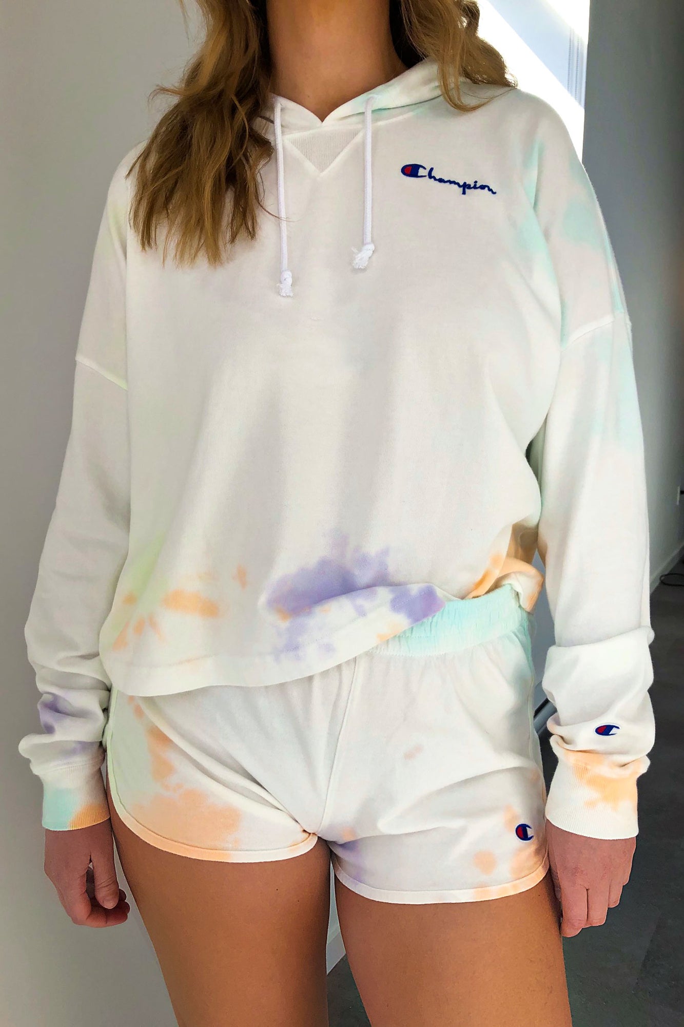 blue tie dye champion hoodie