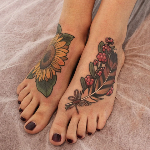 Feet tattoo done past month in Montreal by ADZ Sweet Leaf studio  r tattoos
