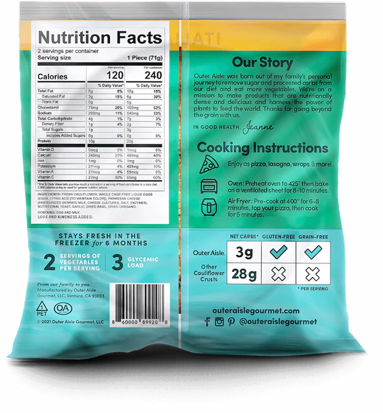 11 Outer Aisle Cauliflower Sandwich Thins Nutrition Facts 