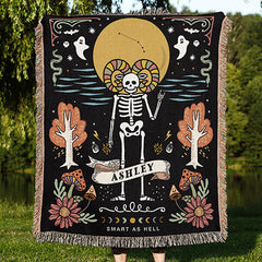 Personalized Aries Zodiac Skeleton Woven Blanket