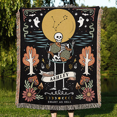 Personalized Zodiac Skeleton Woven Throw Blanket - Pisces