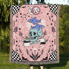 Personalized Pink Zodiac Sign Woven Throw Blanket - Pisces