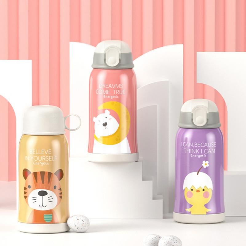 400ML Children Thermos Water Bottle Kids Thermos Mug Baby Duck Billed Straw  316 Stainless Steel Vacuum