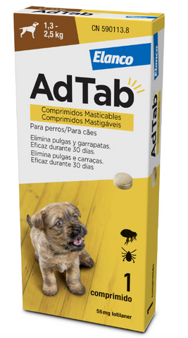 AdTab Comprimido mastigável contra pulgas e carraças para cães de 1,3 a 2,5 kg - AdTab (1 Comprimido)