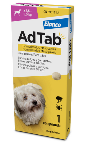 AdTab Chewable flea and tick tablet for dogs weighing 2.5 to 5.5 kg - AdTab (1 Tablet)