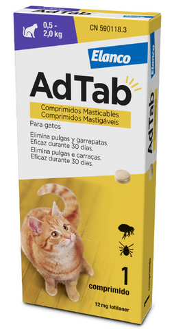 Comprimido mastigável contra pulgas e carraças para gatos de 0,5 a 2 kg - AdTab
