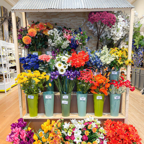 A tower of silk flower stems 