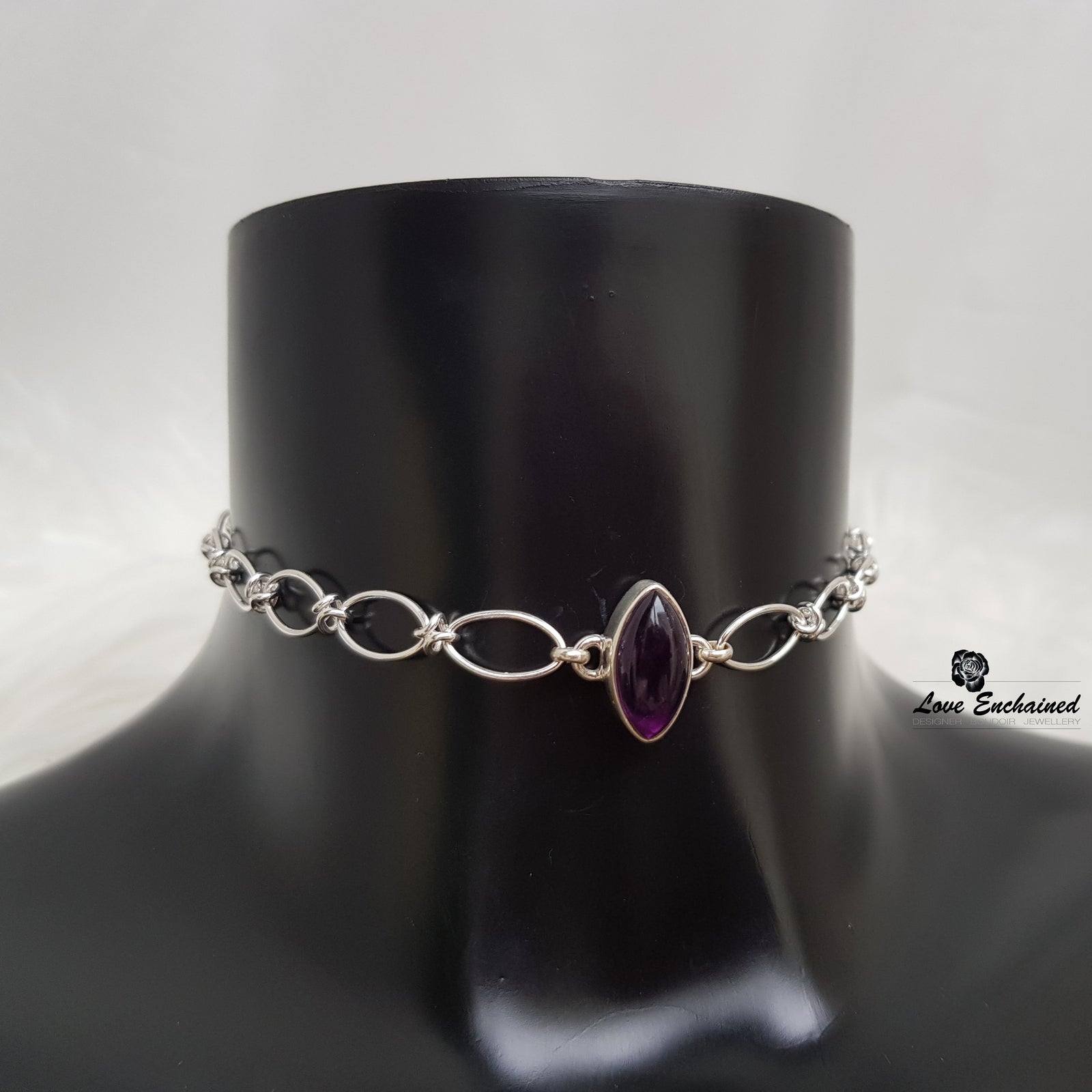 Persian Princess Amethyst submissive collar ~ sterling silver and amet -  Love Enchained