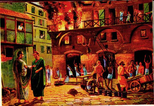 A painting of a great fire in ancient Rome