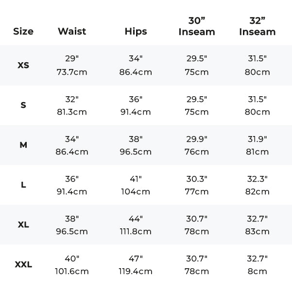 Size Chart- All Day Chino Pants