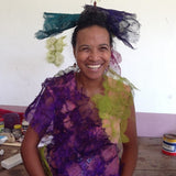 lalaina posing with colorful silk