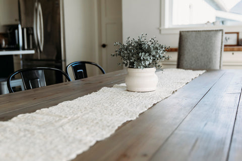 white bombyx table runner on display