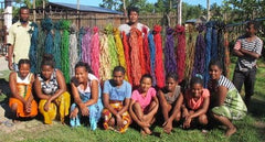 picture of team with colorful raffia