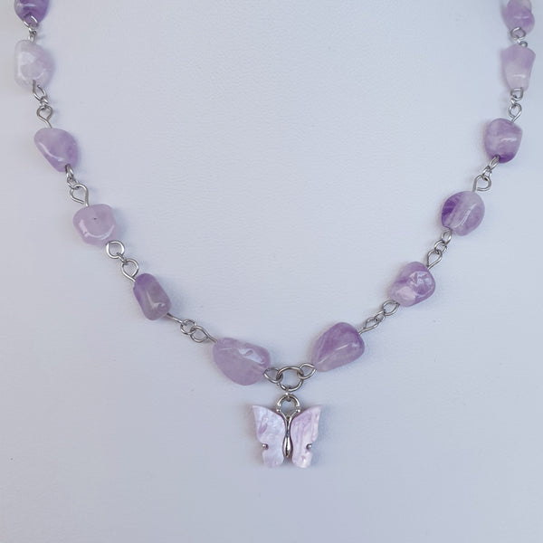 Naturstein Heilstein AMETHYST Gliederkette mit Natursteinen und Edelstahl