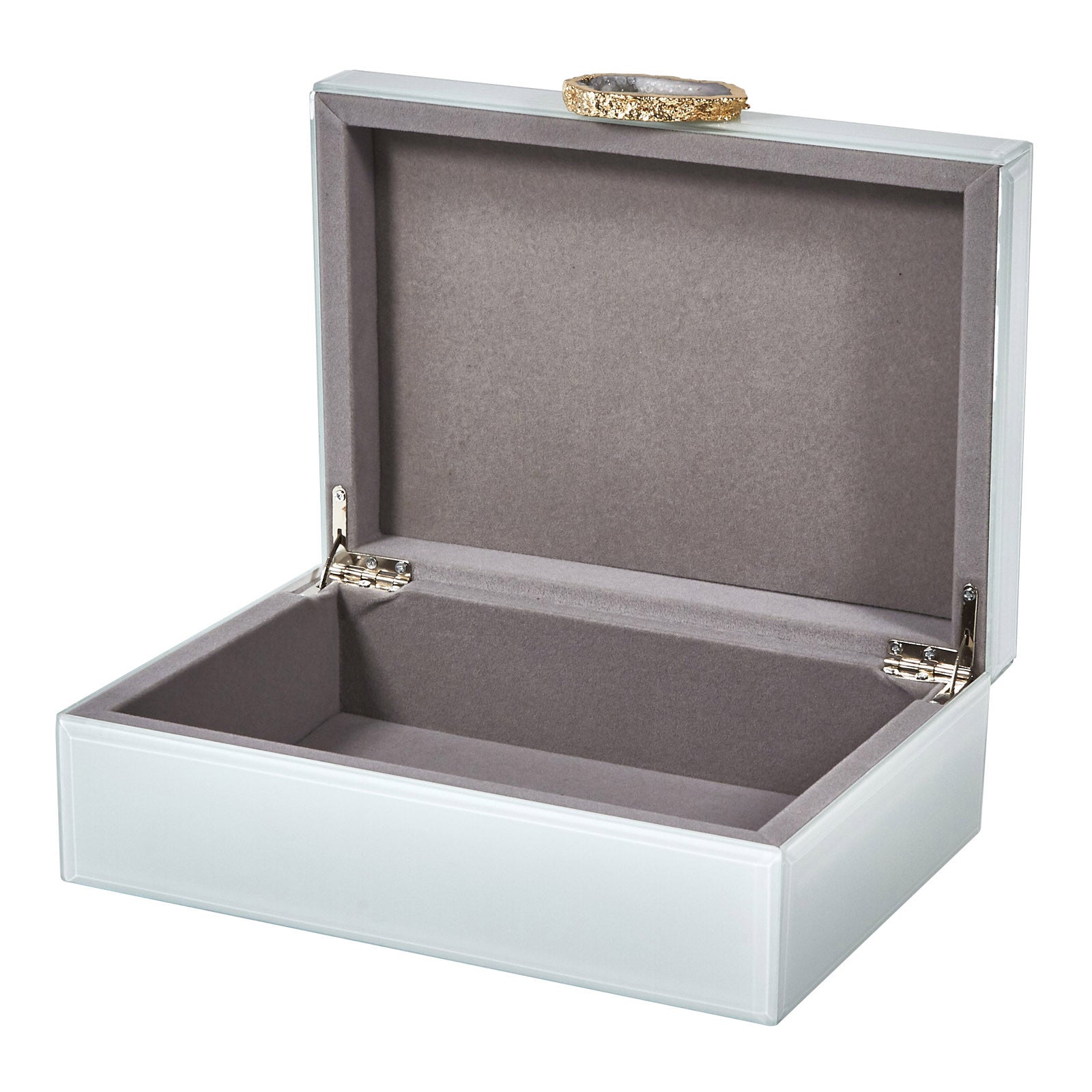 Glass Paneled White Keepsake Box With Stone Pendant