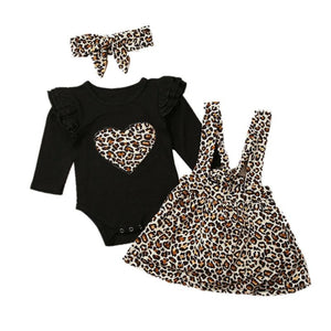 Leopard Print Skirt & Romper 3pcs Set