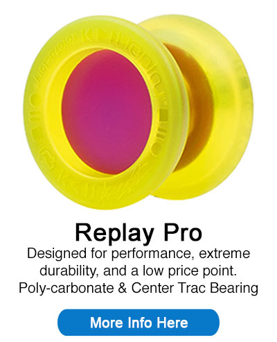 Replay Pro Yoyo. Plastic. Designed for performance, extreme durability, and a low price point. Poly-carbonate and Inter Track Bearing. Click for more info