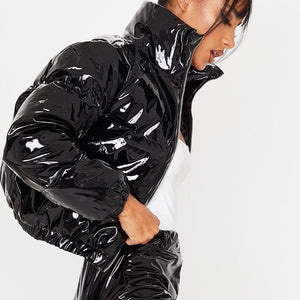 black latex puffer jacket