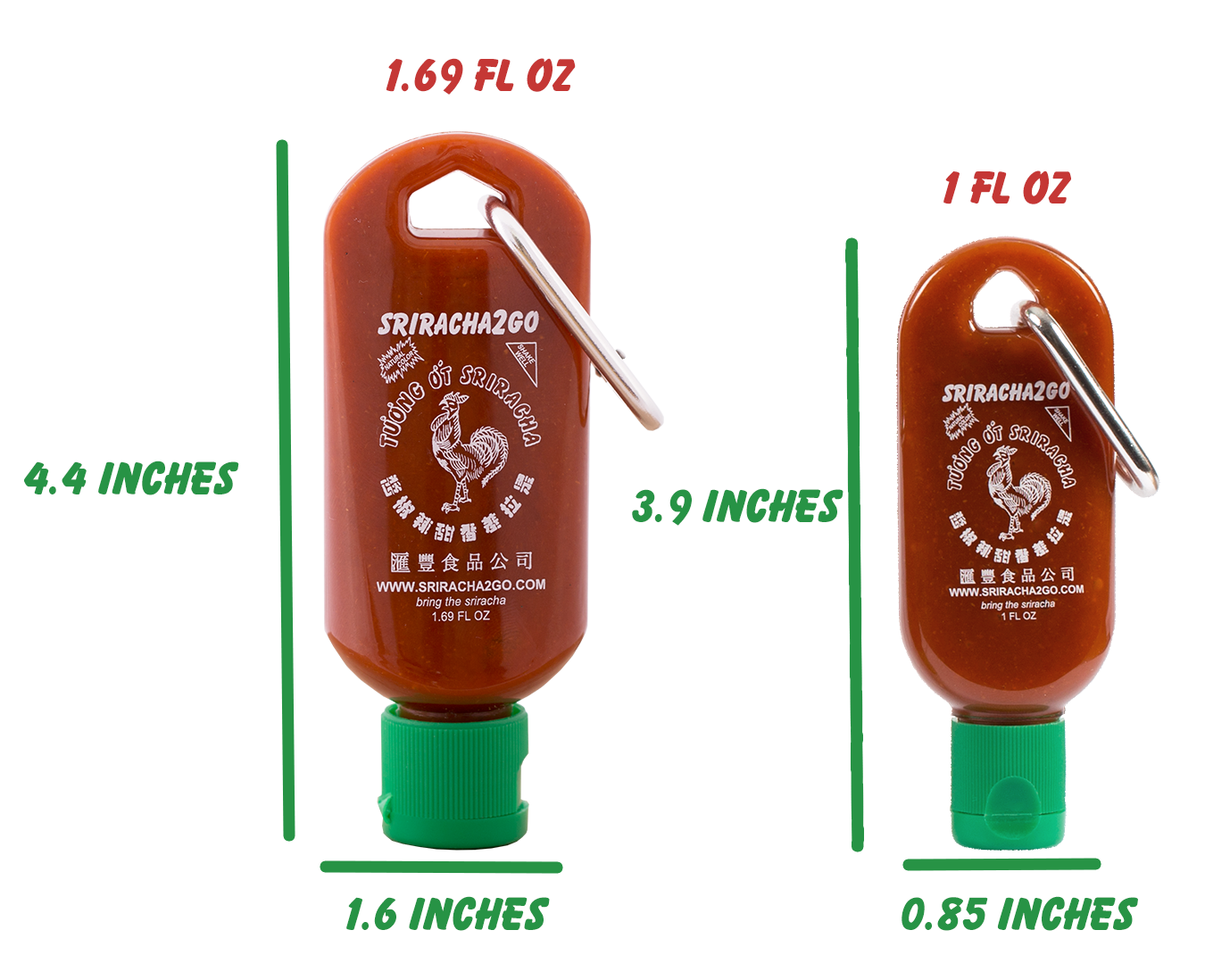 Sriracha To Go Keychain Size Comparison