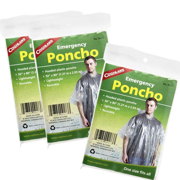 COMPACT&comma; LIGHTWEIGHT EMERGENCY RAIN PONCHOS WITH HOOD - 3 PACK
