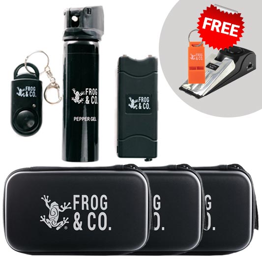 3 LIFESHIELD SELF DEFENSE KITS + 1 FREE DOOR STOP ALARM + 1 SCREAM WHISTLE