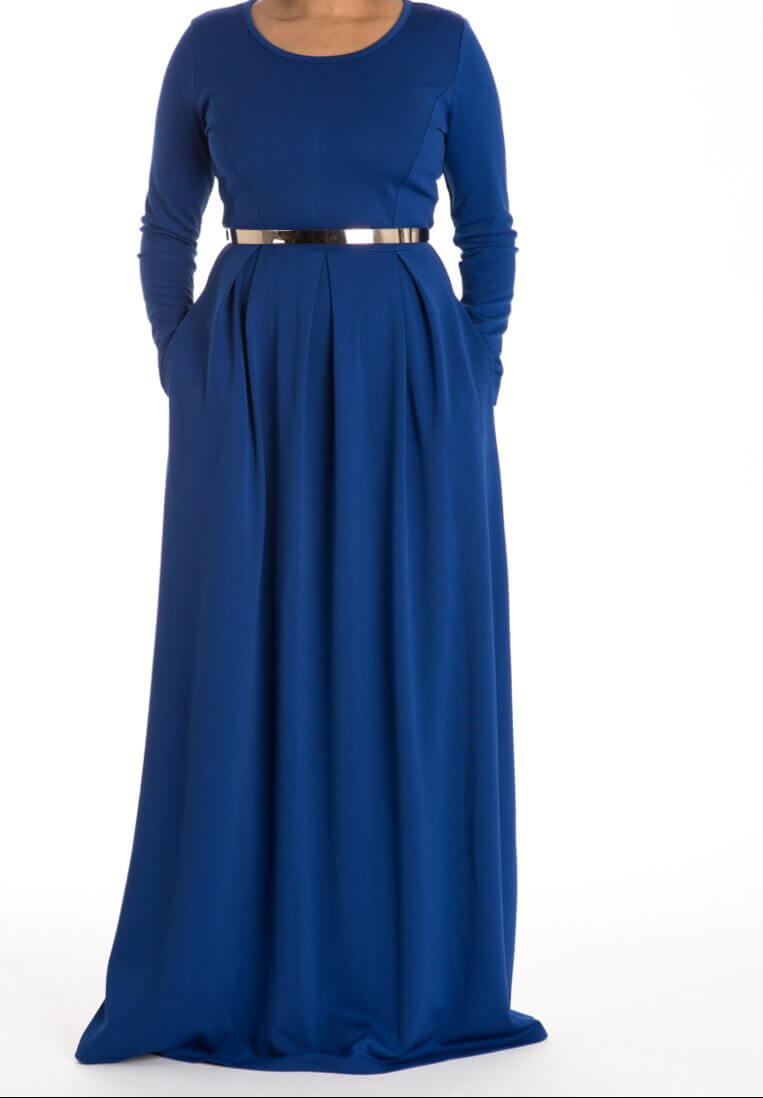 Blue Flare Pleats Dress