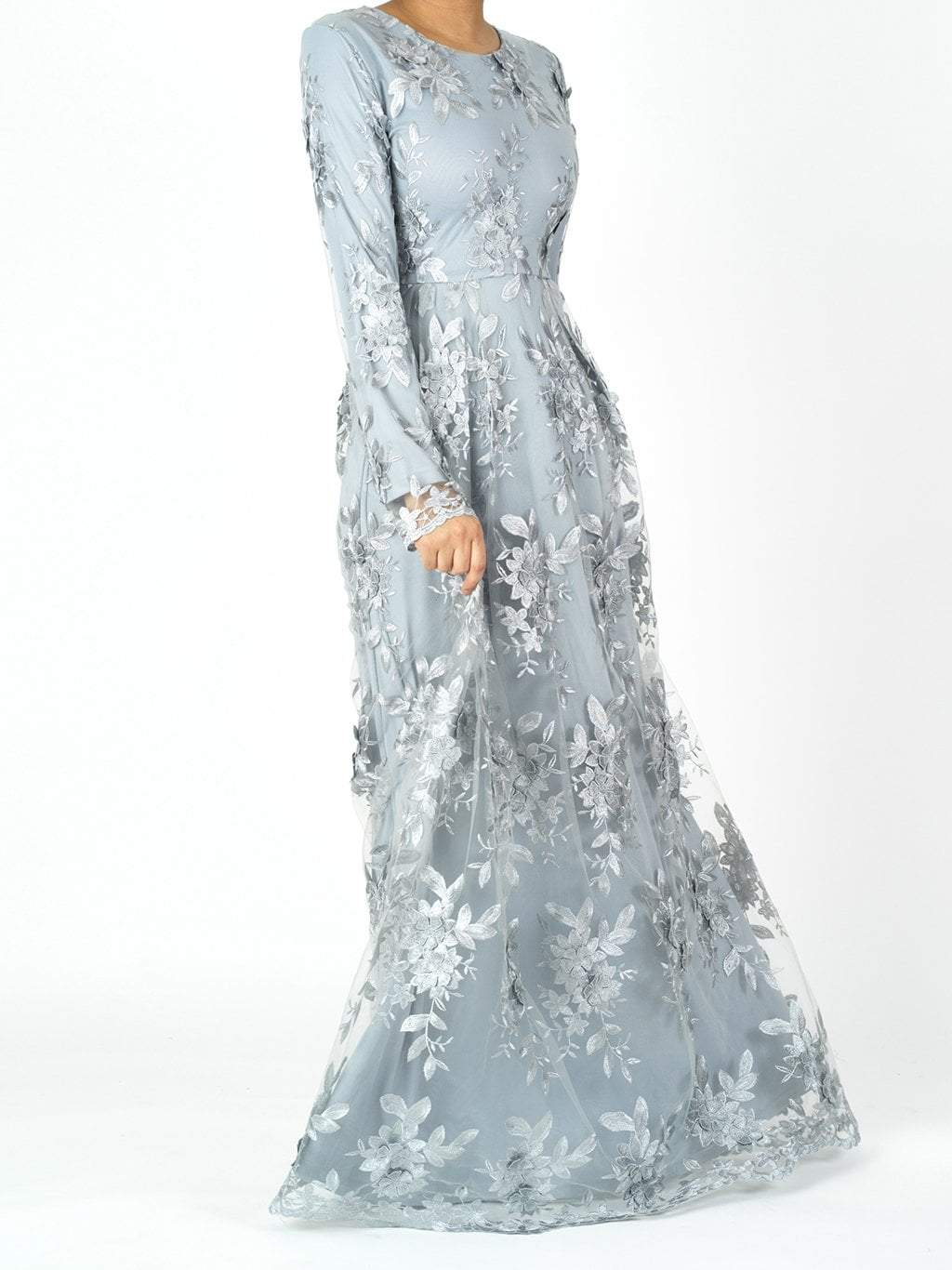 Gray Princess Rosettes Modest Gown - Kabayare Fashion