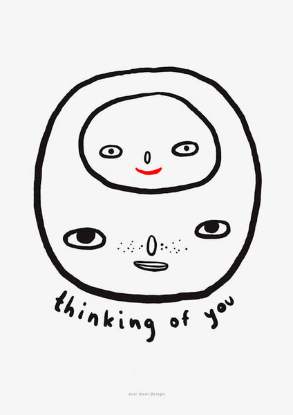 thinking of you is a black and white line art illustration with a head inside another head.