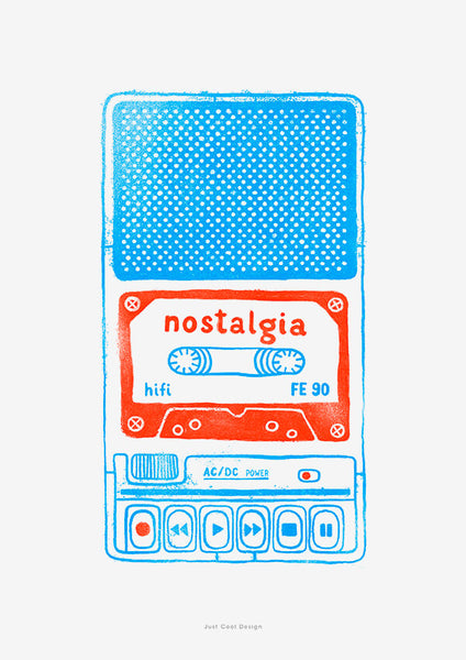 cassette tape art print illustration featuring an illustrated cassette player