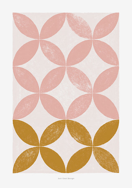 pink abstract floral print with geometric pattern