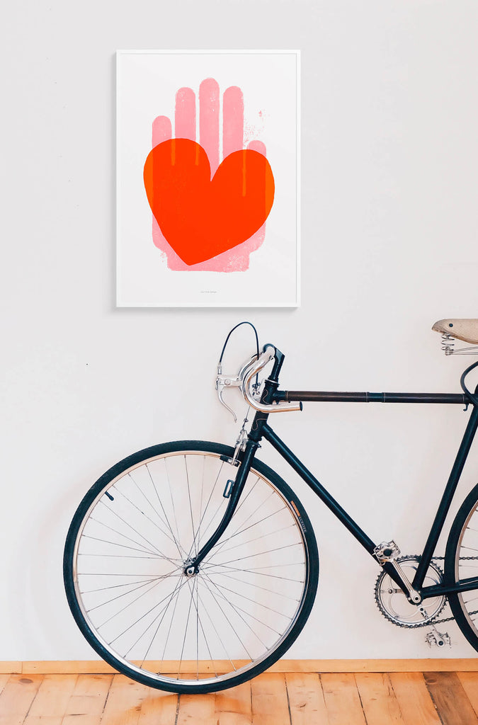 Red heart wall art, graphic art prints illustration