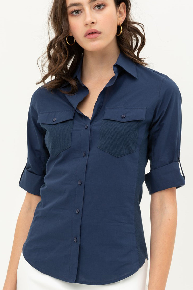 LE3NO Womens Cotton Blend Collard Button Down Shirt with Pockets
