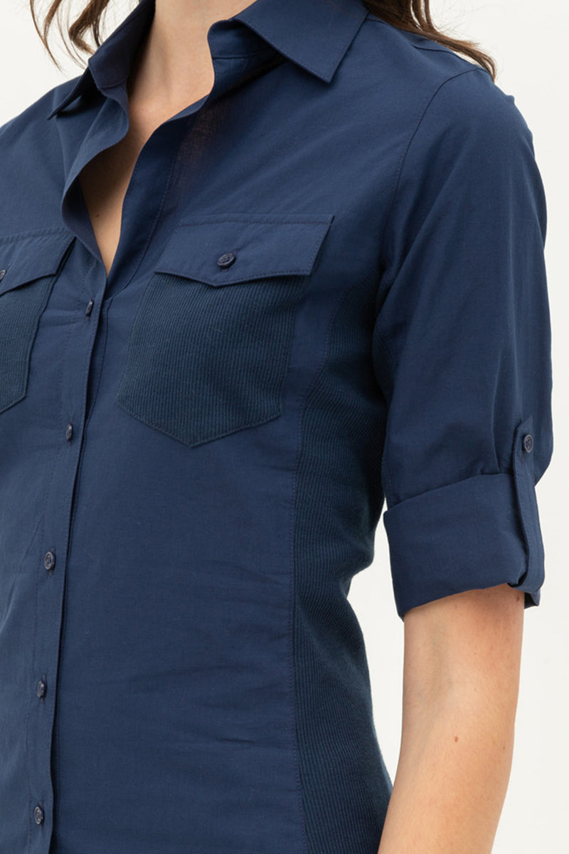 LE3NO Womens Cotton Blend Collard Button Down Shirt with Pockets