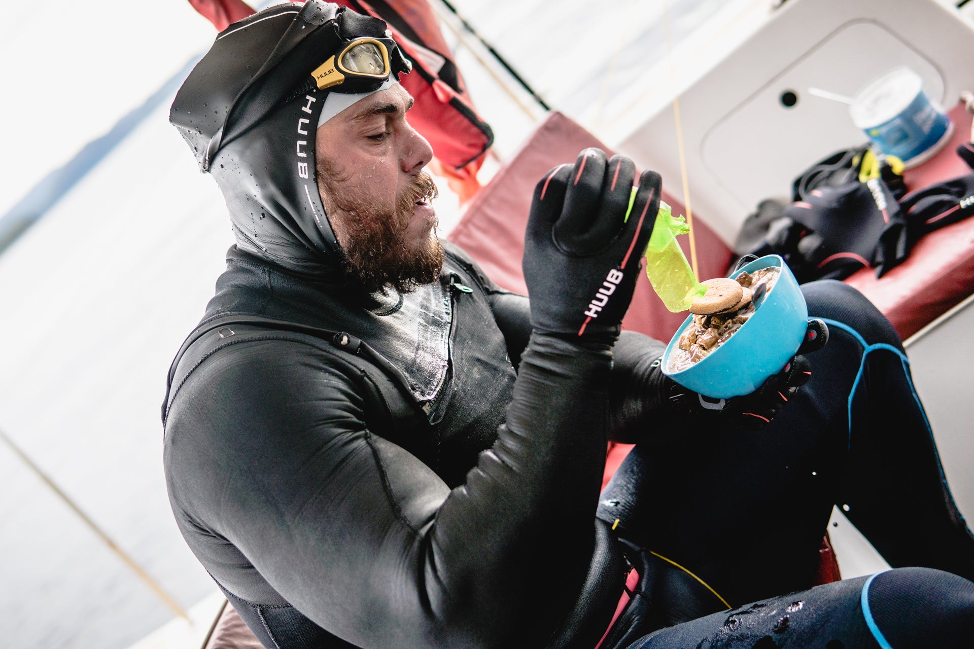 Ross Edgley eating. Image courtesy of Red Bull Content Pool