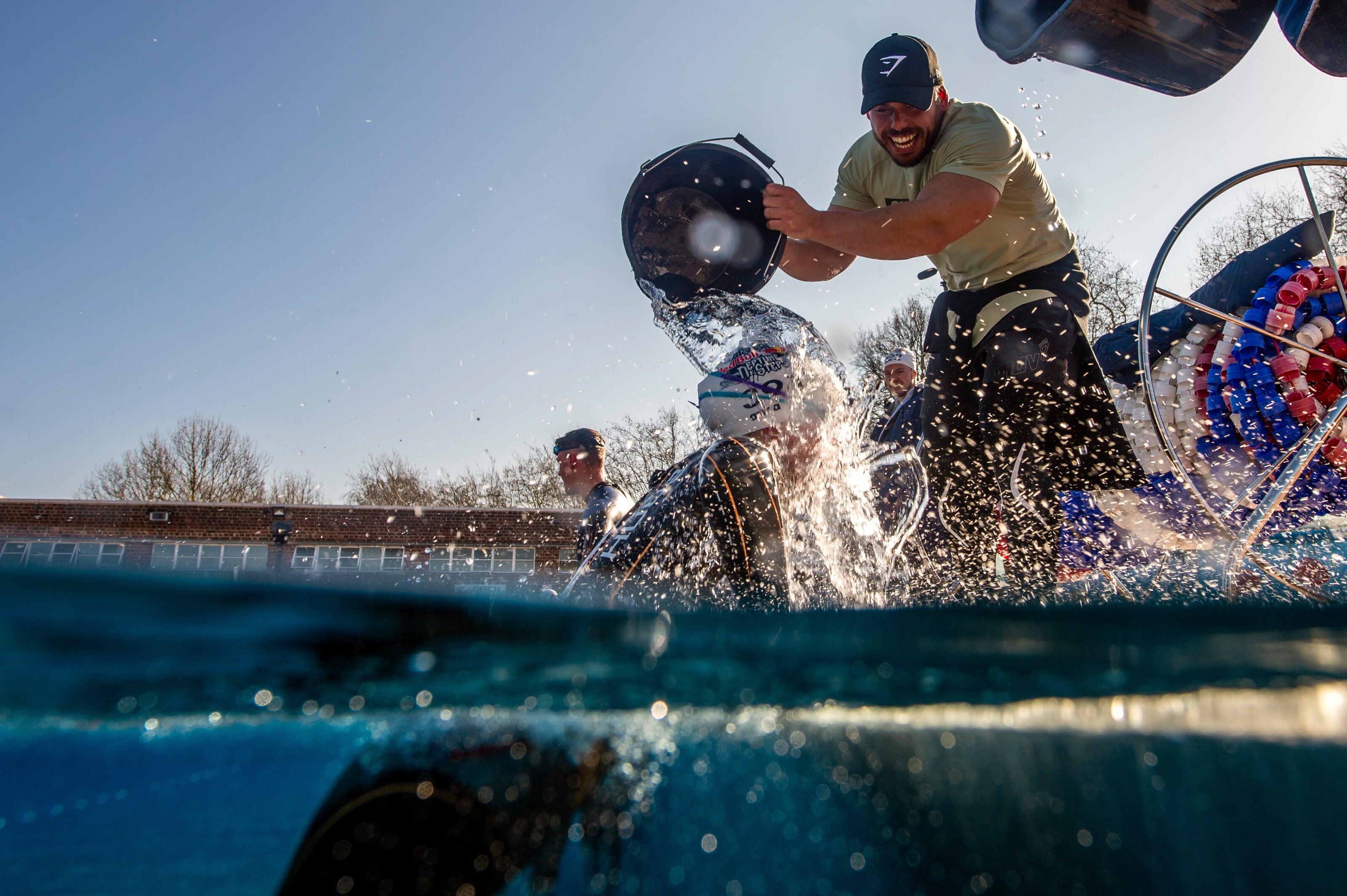 Ross Edgely throwing an ice bucket in training for Red Bull Neptune Steps