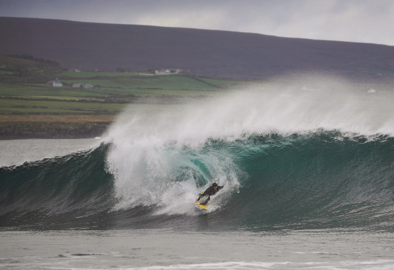 Taz Knight surfing off the Irish coast