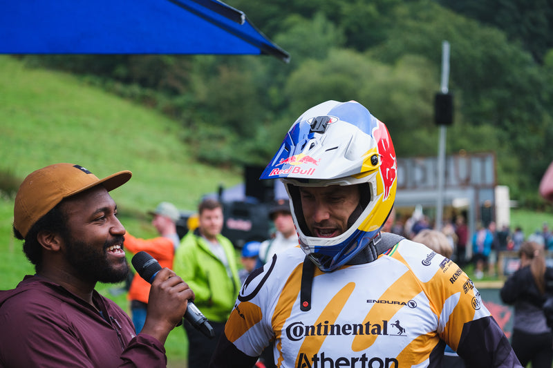 Vincent Tupin with a helmet on being interviewed