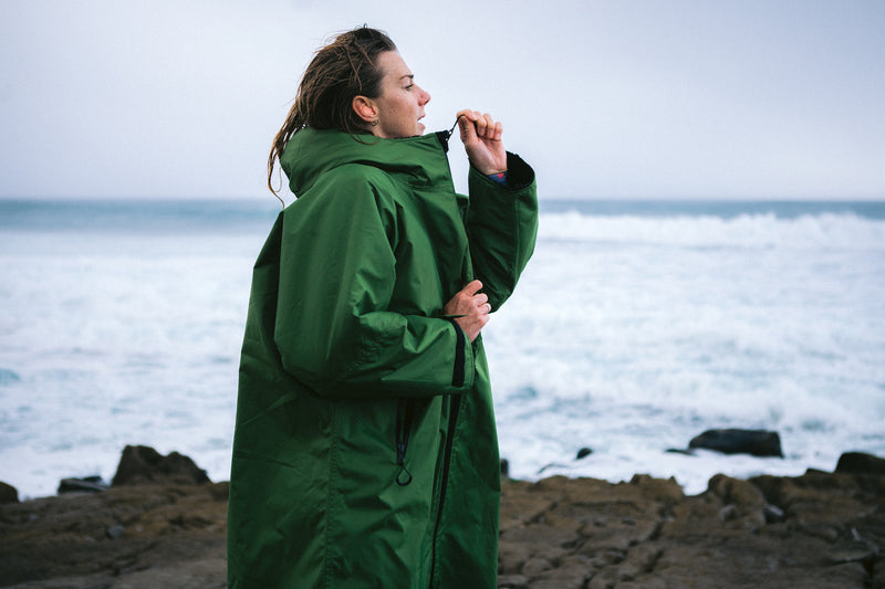 Lucy Campbell zipping up green dryrobe