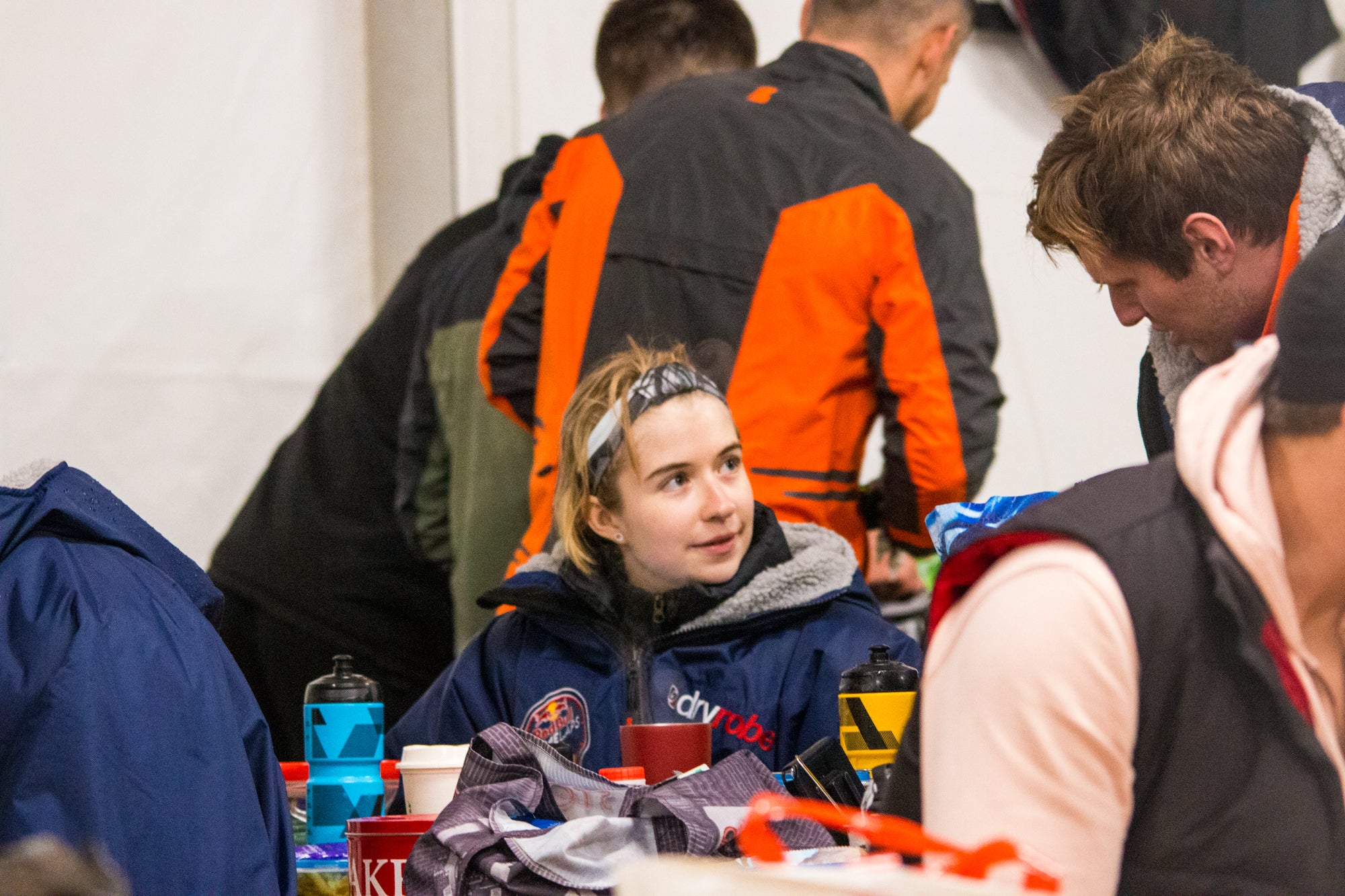 Rider staying warm in the transition area at Red Bull Timelaps 2019