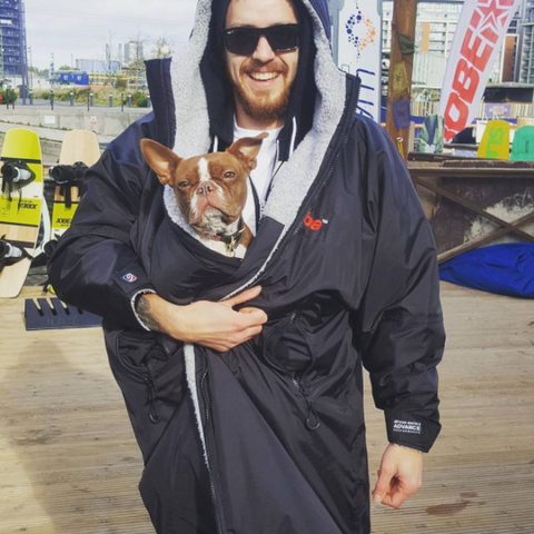 dryrobe, dryrobeterritory, wake, wakeboarding, dog, boston, terrier