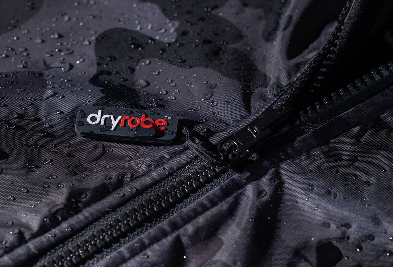 Water droplets beading on a dryrobe Advance change robe